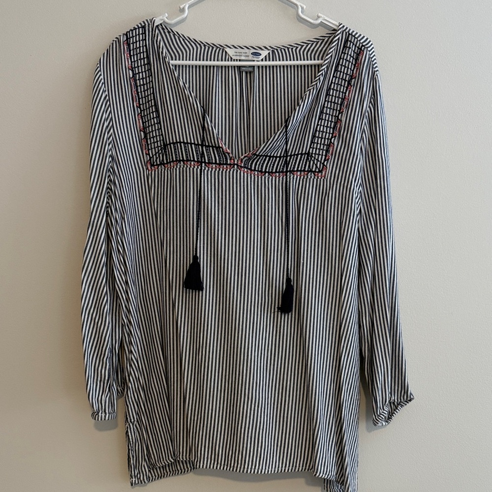 Old Navy Striped Blouse with Tassel Details